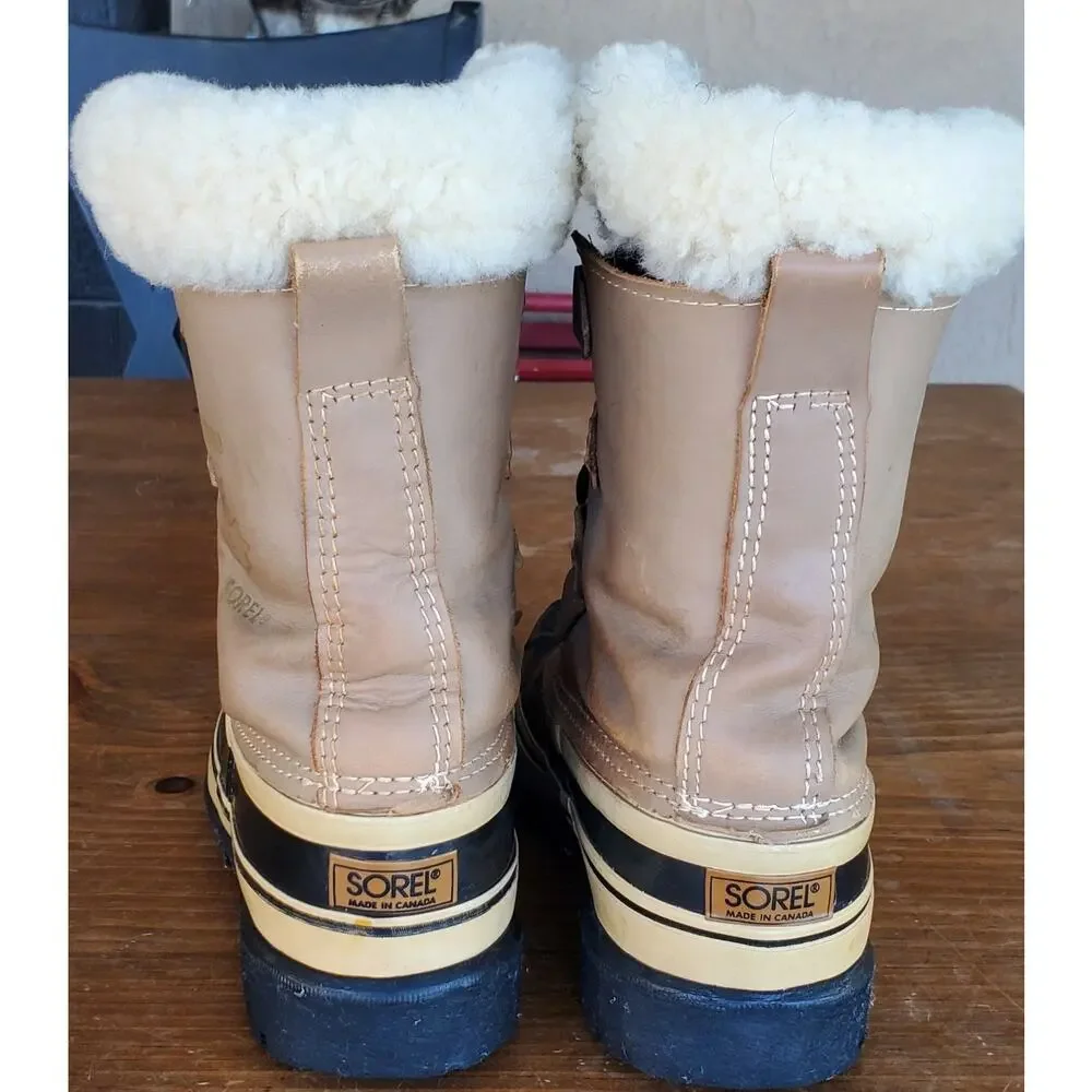 Vintage Sorel Caribou Boots Women Size 7 Made in Canada Leather Wool Lined Winte